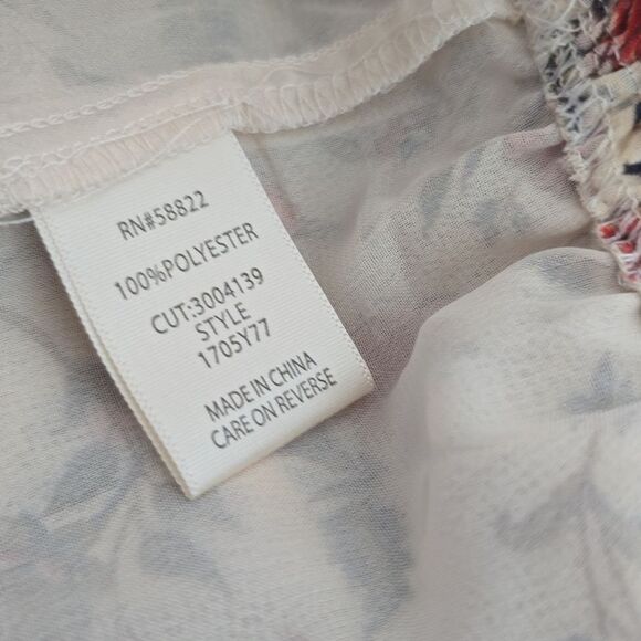 Max Studio -602 Georgette Elbow Sleeve Cold Shoulder‎ Blouse Cream Floral XS - Picture 6 of 12